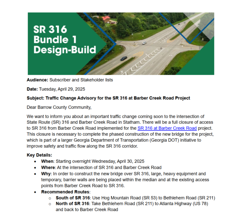 Barber Creek Road Closure